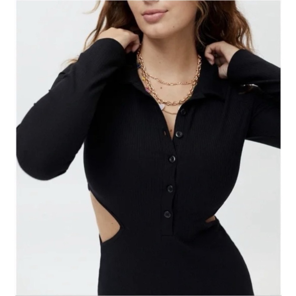 NWT UO Gwen Collared Black Cutout Long Sleeve Mini Dress Medium